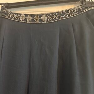 Gryphon New York Silk Beaded Waistband Pleated Wide Leg Pants Navy Womens 2